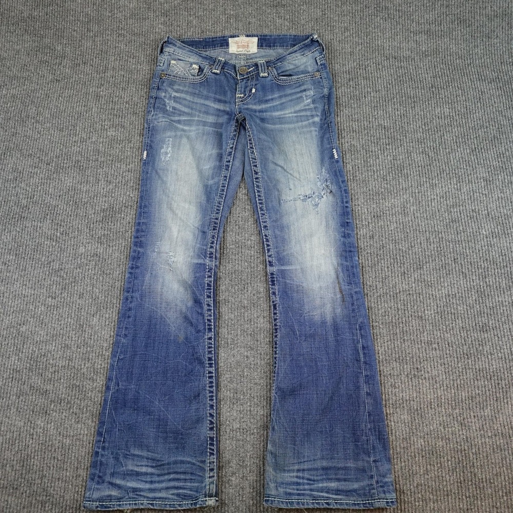 Big Star Sweet Flare Jeans Womens 28L Low Rise Distressed Denim Blue 30x32
